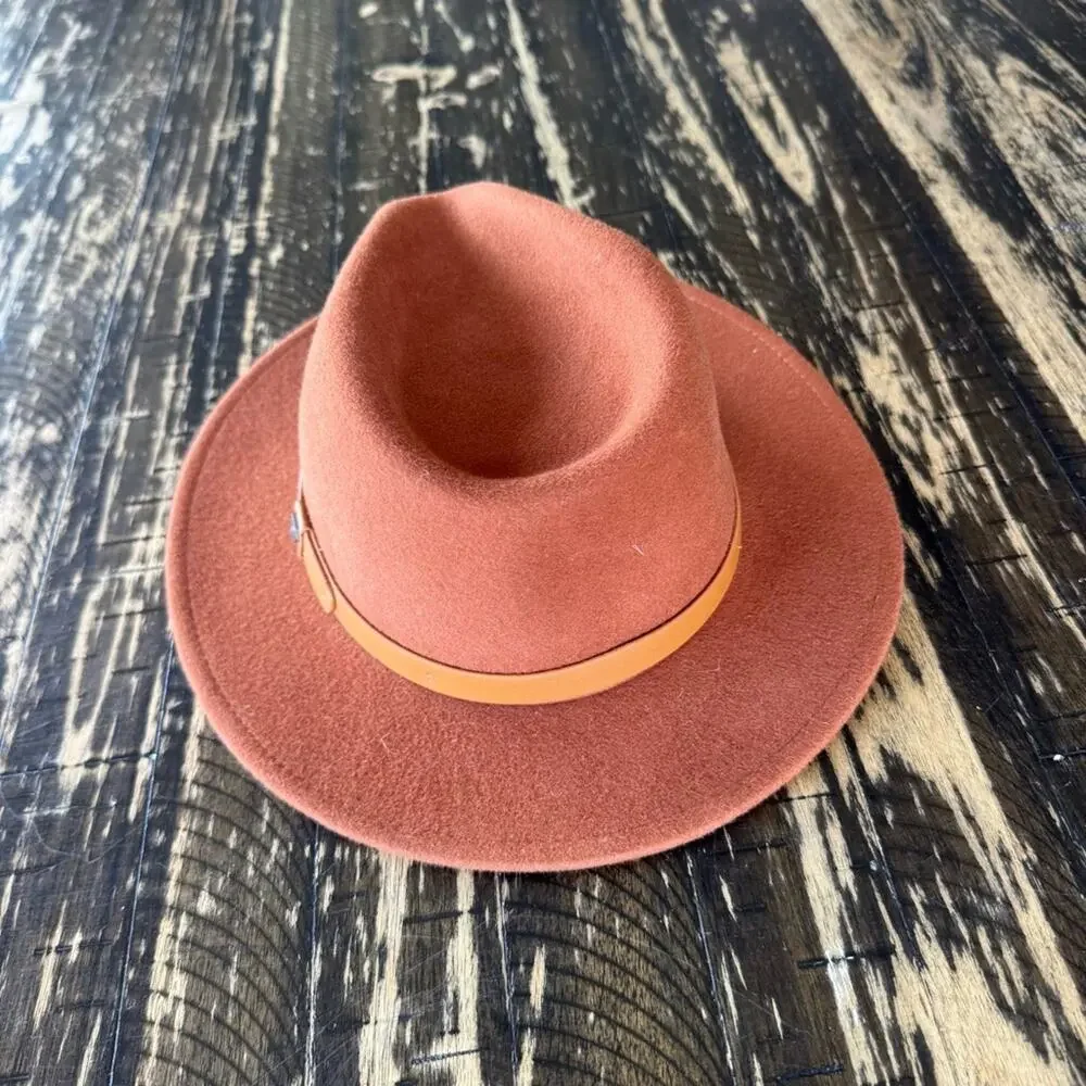 BRIXTON - Rust Orange Ribbon Brim Hat Fedora - SMALL